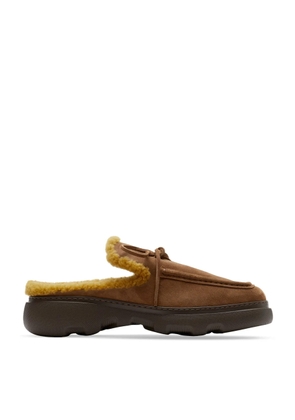 Burberry Stony Suede and Shearling Stony Mules