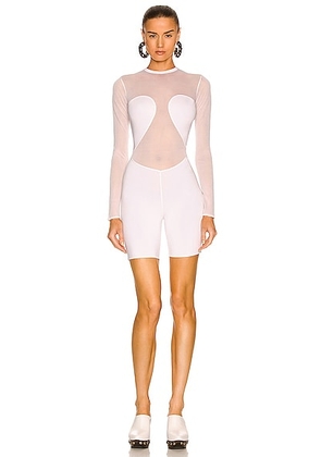 ALAÏA Second Skin Biker Short Romper in Blanc - White. Size 40 (also in ).