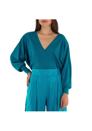 The Attico Ladies Capri Blue Plunge V-Neck Jumper