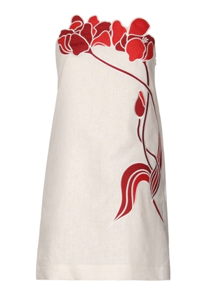 Andres Otalora Tulipanes Embroidered Linen Mini Dress - Moda Operandi