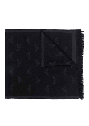 Emporio Armani Wool Scarf With All-Over Jacquard Eagle