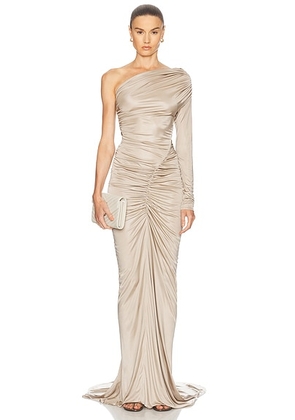 Atlein One Sleeve Ruched Gown in Poussiere - Neutral. Size 34 (also in 36).