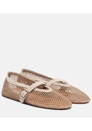 Alaia Suede-trimmed fishnet ballet flats