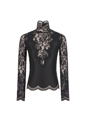 Rabanne Black Long Sleeve Top In Lace And Jersey, Brand Size 34 (US Size 2)