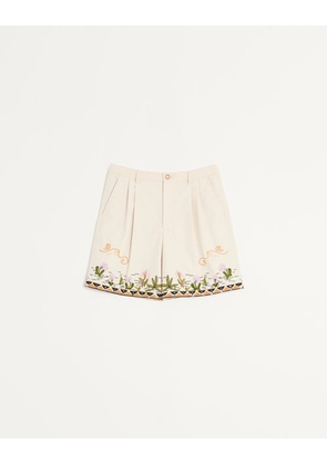 Valentino Cotton Canvas Bermuda Shorts With Floral Embroidery And Jacquard Trimmings Man SHELL 44