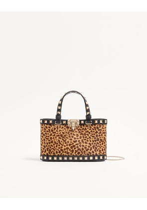 Valentino Garavani Mini Rockstud Shopping Bag In Ponyskin Effect Calfskin With Animal Print Woman ANIMAL PRINT UNI