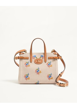 Valentino Garavani Valentino Garavani Antibes small canvas shopping bag with embroidery Woman NATURAL UNI