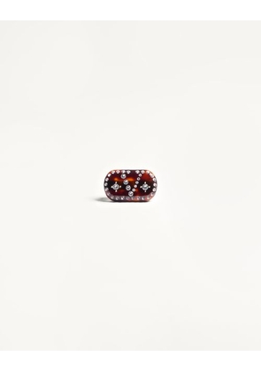 Valentino Garavani Vlogo Signature Hair Clip In Resin, Metal And Crystals Woman TARTARUGA/GOLD/CRYSTAL UNI