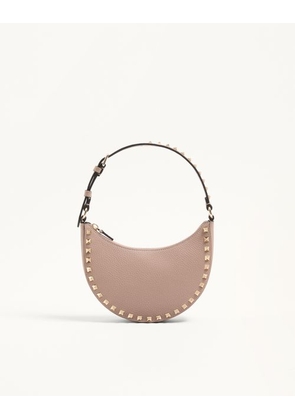 Valentino Garavani Mini Rockstud Hobo Bag In Grainy Calfskin Woman POUDRE UNI
