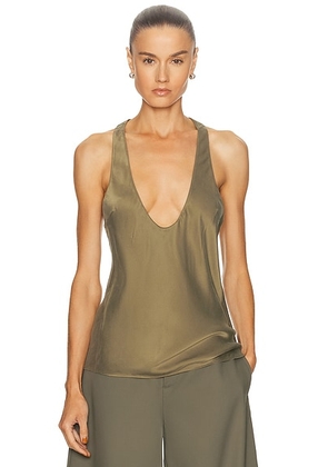EAVES Vivian Silk Top in Capers - Green. Size XL (also in ).