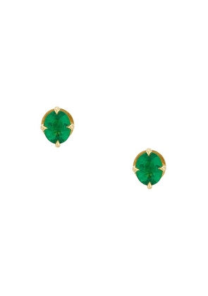 AZLEE Oval Emerald Stud Earrings in 18k Yellow Gold - Green. Size all.