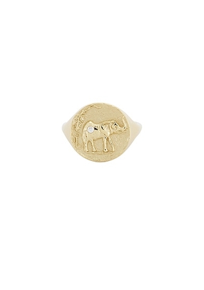 AZLEE Elefante Loyalty Coin Ring in 18k Yellow Gold & Diamond - Metallic Gold. Size 6 (also in 7).