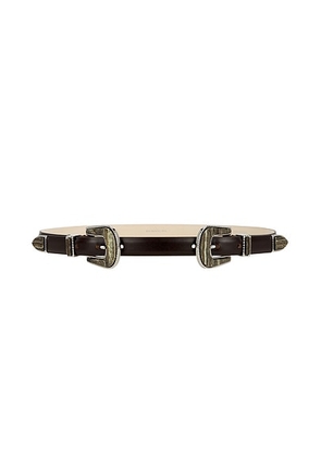DEHANCHE Travertine Double Buckle Belt in Deep Brown  Onyx Inlay  & Silver - Brown. Size L (also in M, S, XS).