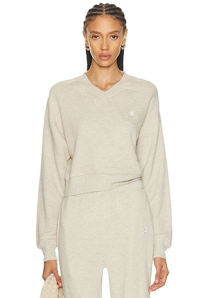 Eterne Cropped V-Neck Sweatshirt in Heather Oatmeal - Neutral. Size L (also in M, S, XL, XS).