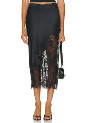 Fleur du mal Silk & Lace Scallop Midi Skirt in Black - Black. Size XS (also in ).