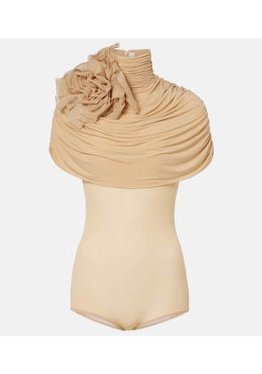 Magda Butrym Floral-applique caped jersey bodysuit