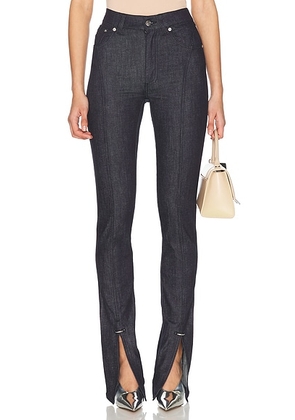 Mugler Split Hem Straight Leg in Undone Blue - Blue. Size 24 (also in 25, 26, 27, 28, 29, 30, 31, 32).