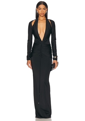 LaQuan Smith Deep Plunge Gown in Black - Black. Size M (also in ).