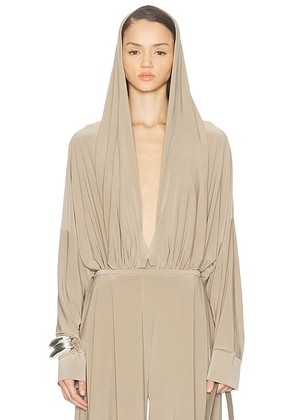 Norma Kamali Hooded Super Oversized Boyfriend Bodysuit in Elm - Neutral. Size M (also in ).