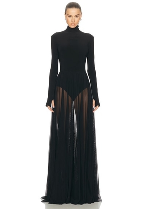 Norma Kamali Long Sleeve Turtleneck Bodysuit Flared Gown in Black - Black. Size S (also in XS).