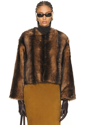 NILI LOTAN Elan Shearling Jacket in Camel & Brown - Brown. Size L (also in M).