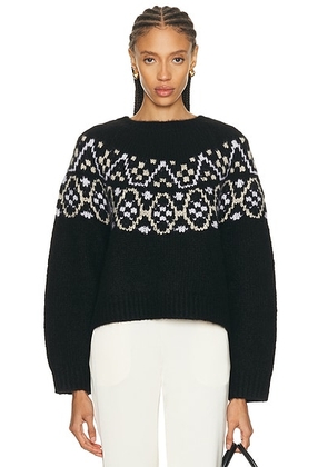 NILI LOTAN Chrissy Sweater in Black Fairisle - Black. Size L (also in M, S, XS).