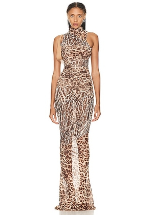 SEROYA Ronnie Dress in Tan Leopard - Brown. Size L (also in M).