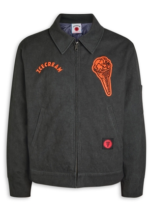 Ice Cream Cone Patch Work Canvas Jacket - Black - L