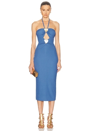PatBO Merian Knit Halter Dress in Blue - Blue. Size M (also in ).