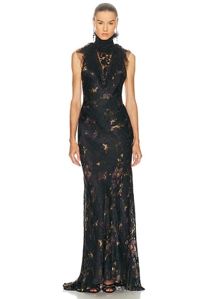 Ralph Lauren Collection Ellen Gown in Green Multi - Black,Dark Green. Size 2 (also in ).