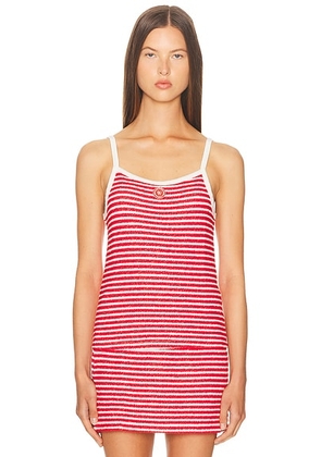Sporty & Rich Serif Logo Striped Terry Tank Top in Fire Red Stripes - Red. Size L (also in ).