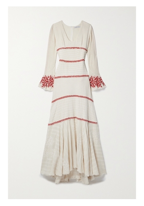 RUE MARISCAL - Frayed Embroidered Crocheted Maxi Dress - Ecru - FR 34,FR 36,FR 38,FR 40,FR 42