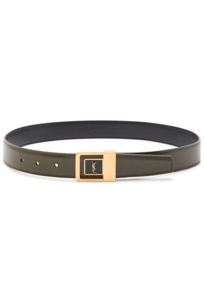 Saint Laurent Logo-plaque Leather Belt - Green - 90 (UK 14 / XL)
