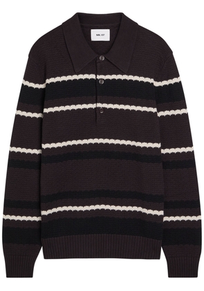 NN07 Alfie Striped Cotton Polo Jumper - Black - M