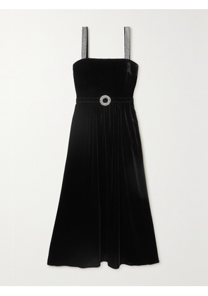 Borgo de Nor - Belted Crystal-embellished Velvet Midi Dress - Black - UK 6,UK 8,UK 10,UK 12,UK 14,UK 16