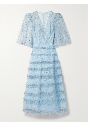 Costarellos - Lucia Ruffled Fil Coupé Tulle Gown - Blue - FR 32,FR 34,FR 36,FR 38,FR 40,FR 42,FR 44,FR 46