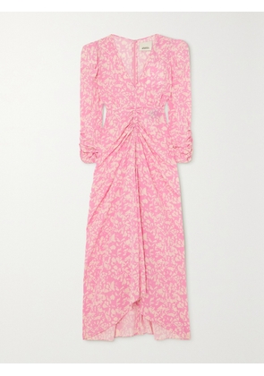 Isabel Marant - Ruched Floral-print Stretch-silk Crepe Dress - Pink - FR 34,FR 36,FR 38,FR 40,FR 42,FR 44