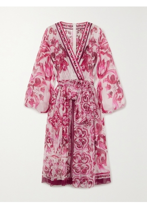 Dolce & Gabbana - Maiolica Belted Wrap-effect Printed Silk-georgette Midi Dress - Pink - IT36,IT38,IT40,IT42,IT44,IT46,IT48,IT50