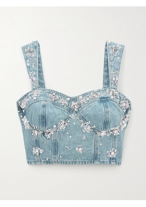 PATBO - Embellished Cropped Denim Bustier Top - Blue - US0,US2,US4,US6,US8,US10,US12