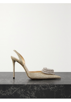MACH & MACH - Triple Heart Crystal-embellished Glittered Leather Slingback Pumps - Gold - IT35,IT35.5,IT36,IT36.5,IT37,IT37.5,IT38,IT38.5,IT39,IT39.5,IT40,IT40.5,IT41,IT41.5,IT42