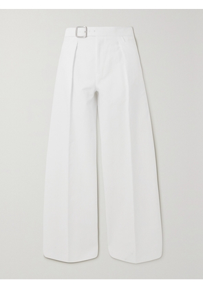 Jil Sander - Buckled Pleated Cotton-poplin Wide-leg Pants - White - FR 34,FR 36,FR 38,FR 40,FR 42