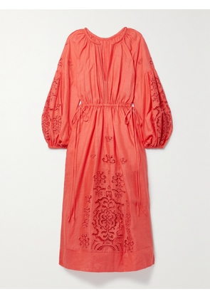 A.L.C. - Capri Broderie Anglaise Linen Midi Dress - Orange - US00,US0,US2,US4,US6,US8,US10,US12,US14