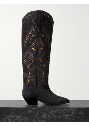 Isabel Marant - Denvee Cutout Embroidered Leather-trimmed Suede Knee Boots - Black - FR36,FR37,FR38,FR39,FR40,FR41