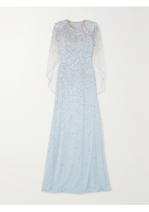Jenny Packham - Nettie Cape-effect Embellished Tulle Gown - Blue - UK 6,UK 8,UK 10,UK 12,UK 14,UK 16,UK 18,UK 20,UK 22