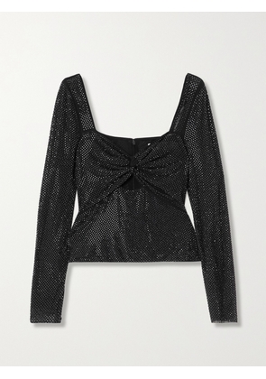 Self-Portrait - Twist-front Cutout Crystal-embellished Stretch-mesh Top - Black - UK 4,UK 6,UK 8,UK 10,UK 12,UK 14