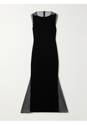 HELMUT LANG - Mesh-trimmed Jersey Maxi Dress - Black - US0,US2,US4,US6,US8,US10,US12