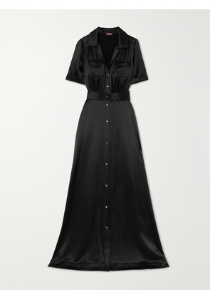 STAUD - Millie Belted Satin Maxi Shirt Dress - Black - US0,US2,US4,US6,US8,US10,US12,US14,US16