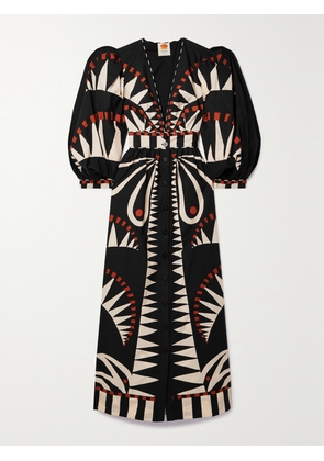 Farm Rio - Printed Cotton-poplin Midi Dress - Black - xx small,x small,small,medium,large,x large