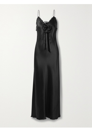 LOVESHACKFANCY - Elizabella Frayed Embellished Silk-satin Maxi Dress - Black - xx small,x small,small,medium,large,x large