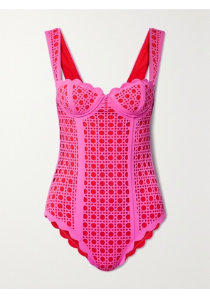 Marysia - La Roche Scalloped Cutout Seersucker Underwired Swimsuit - Pink - x small,small,medium,large